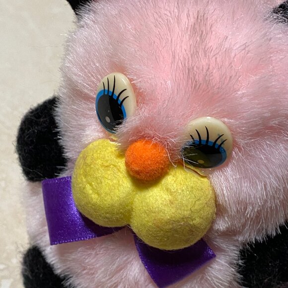 2/$20, Vintage Plush Toy – Adorable Pink Furry Animal with Bow Tie - Picture 7 of 9